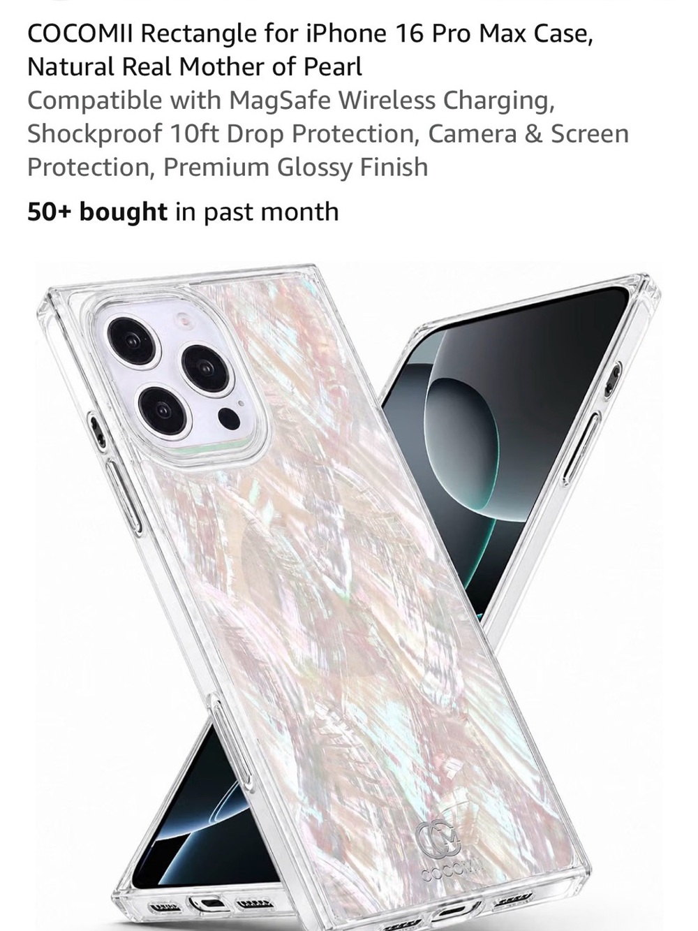 Mother of Pearl iPhone 16 Pro Max Clear square rectangle Case - Iridescent